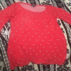 Dressbarn Orange/Red Floral blouse w/ Bell Sleeves